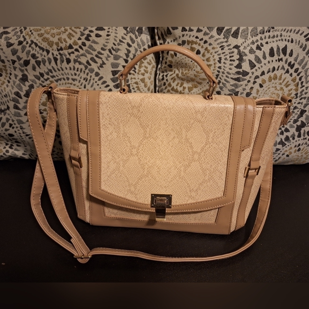 Just Fab Nude Snake Print Satchel